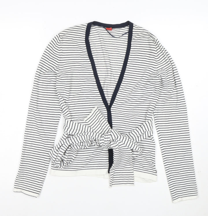 Esprit Women’s White Striped Belted Cardigan Size M Long Sleeve