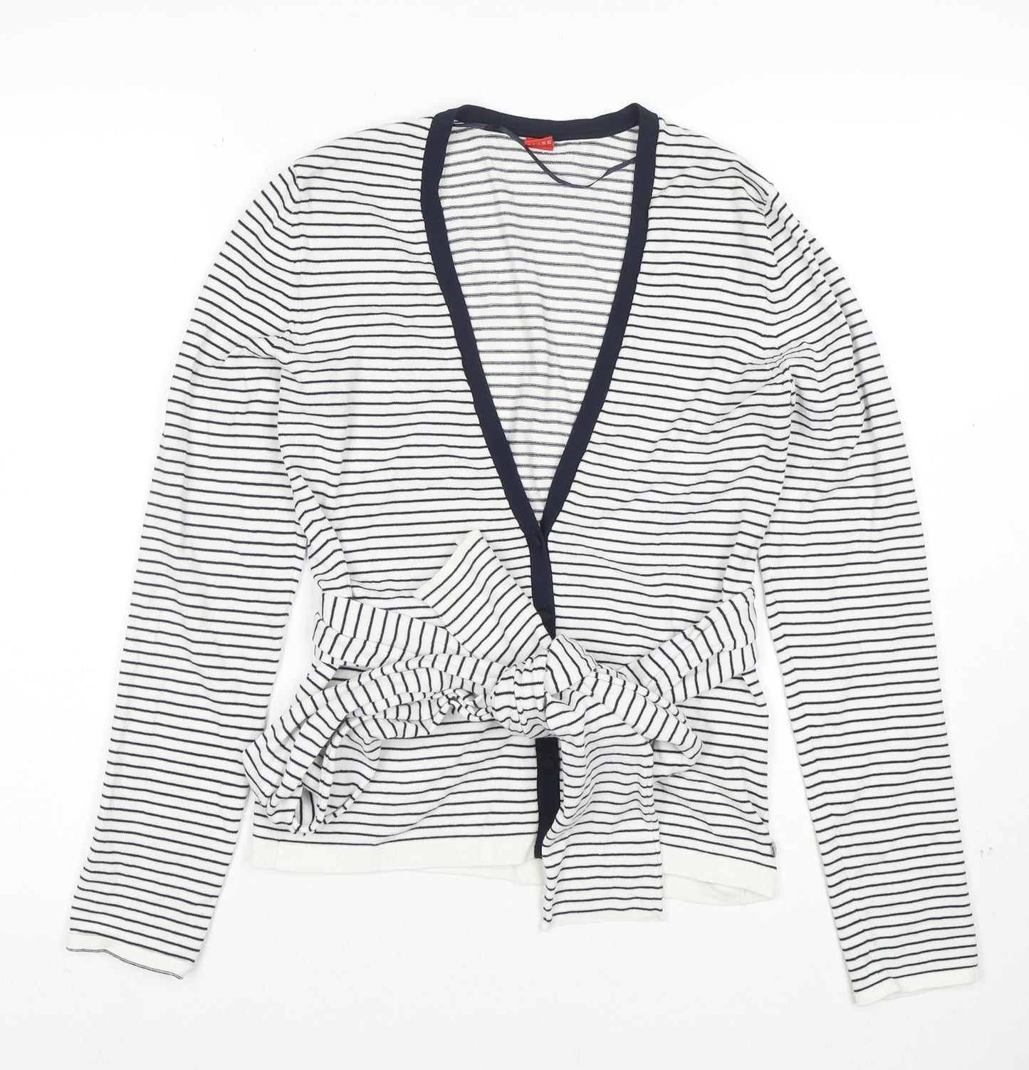 Esprit Women’s White Striped Belted Cardigan Size M Long Sleeve