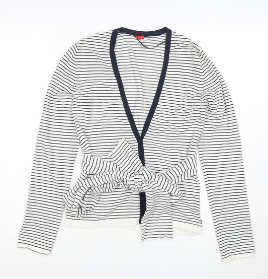 Esprit Women’s White Striped Belted Cardigan Size M Long Sleeve