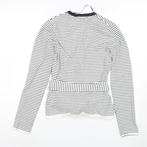 Esprit Women’s White Striped Belted Cardigan Size M Long Sleeve