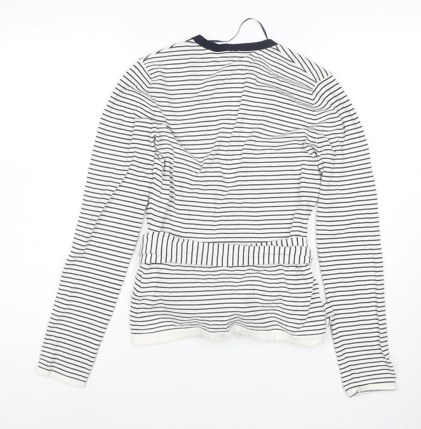 Esprit Women’s White Striped Belted Cardigan Size M Long Sleeve