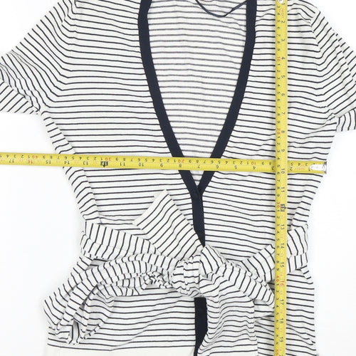 Esprit Women’s White Striped Belted Cardigan Size M Long Sleeve