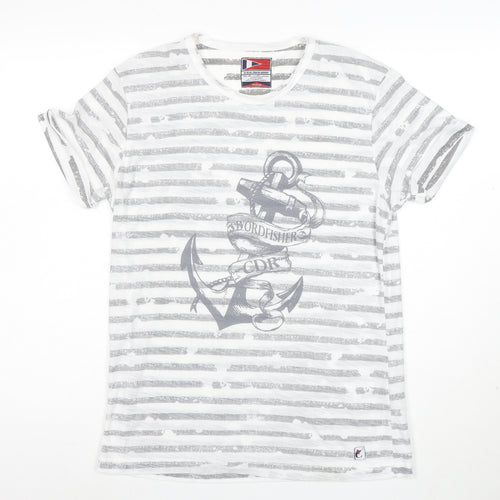 Cedar Wood State Women's White Nautical Stripe Anchor T-Shirt Size M
