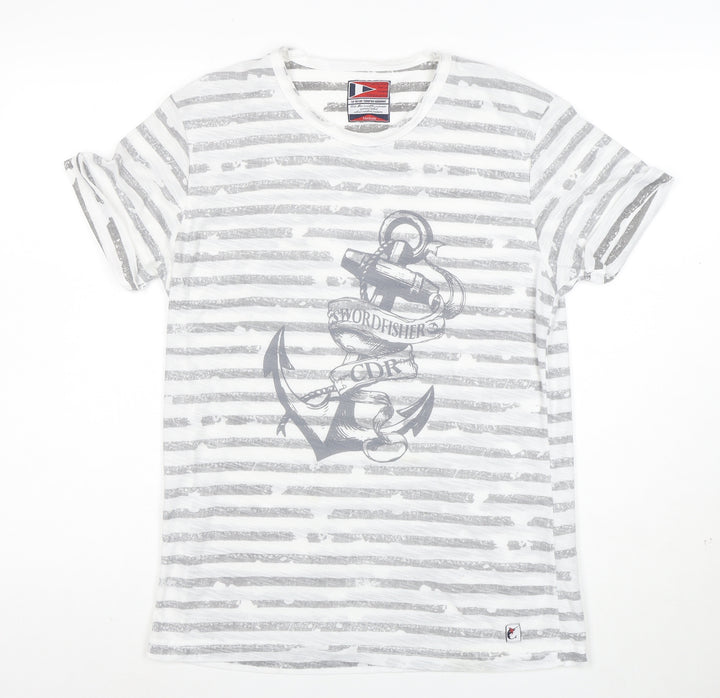Cedar Wood State Women's White Nautical Stripe Anchor T-Shirt Size M