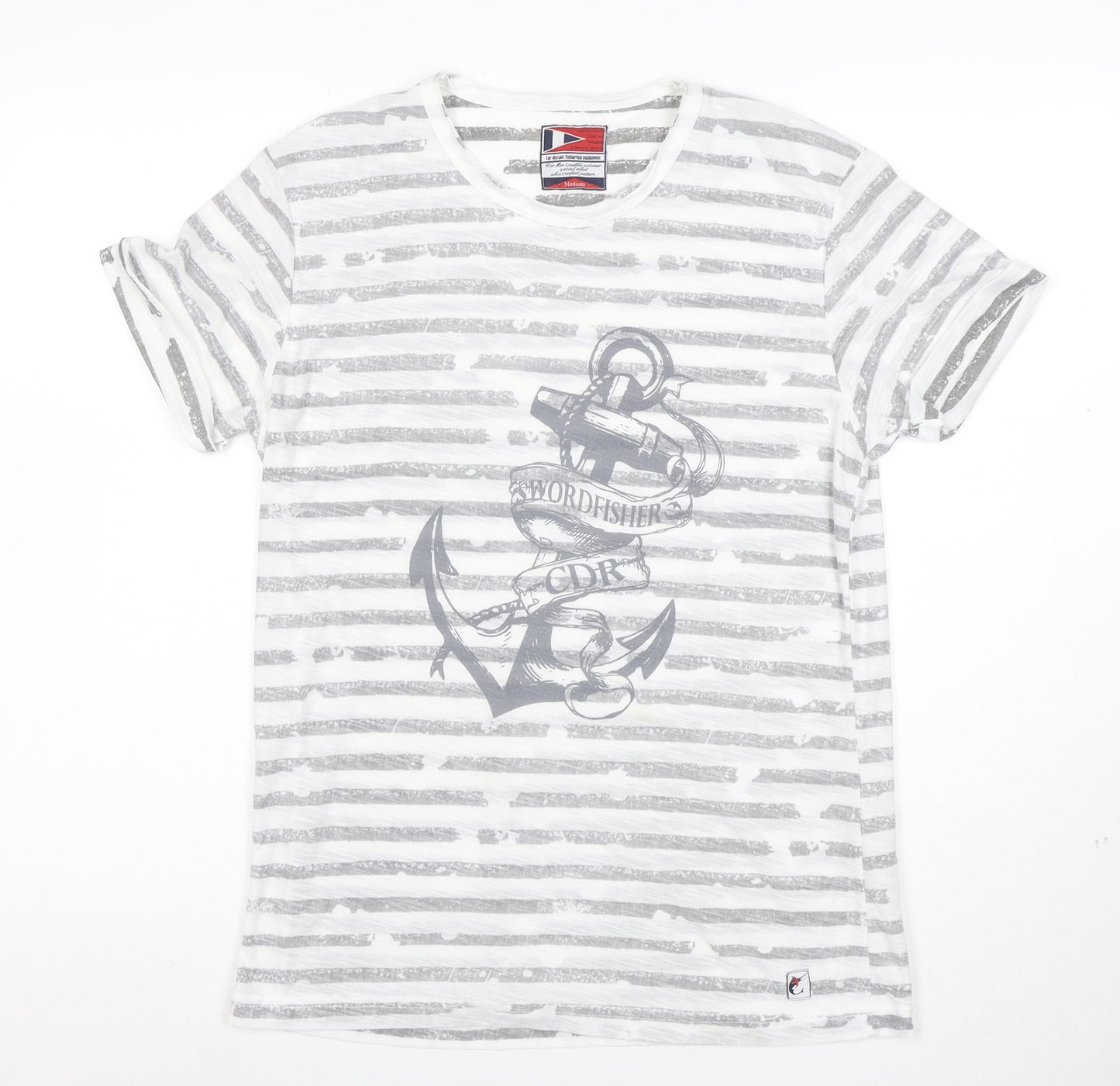 Cedar Wood State Women's White Nautical Stripe Anchor T-Shirt Size M