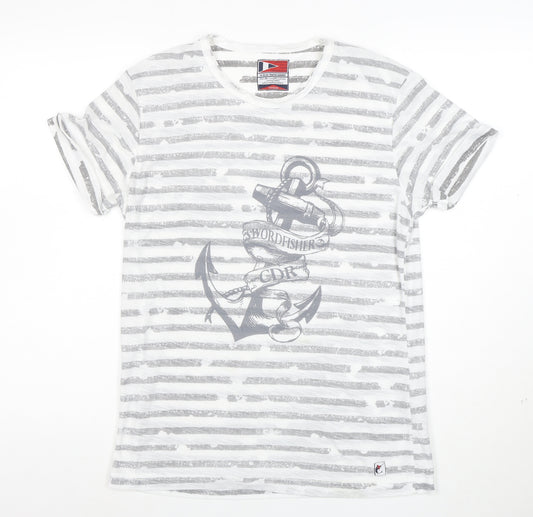 Cedar Wood State Women's White Nautical Stripe Anchor T-Shirt Size M