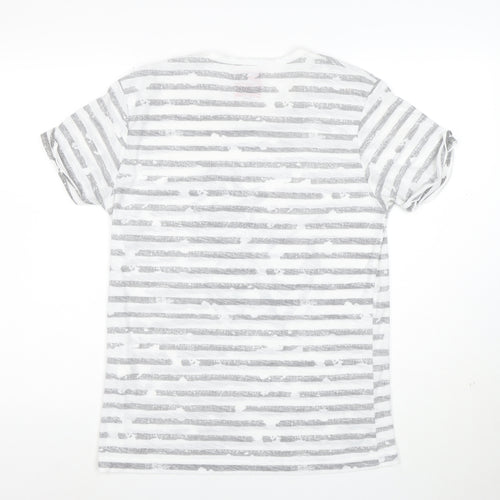 Cedar Wood State Women's White Nautical Stripe Anchor T-Shirt Size M