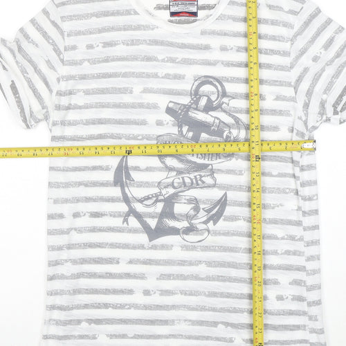Cedar Wood State Women's White Nautical Stripe Anchor T-Shirt Size M