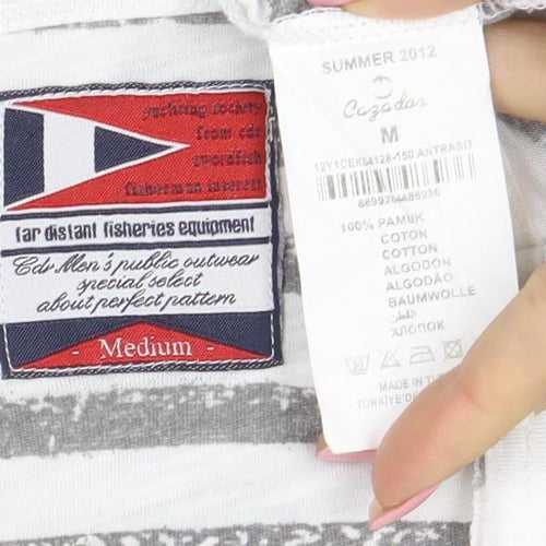 Cedar Wood State Women's White Nautical Stripe Anchor T-Shirt Size M
