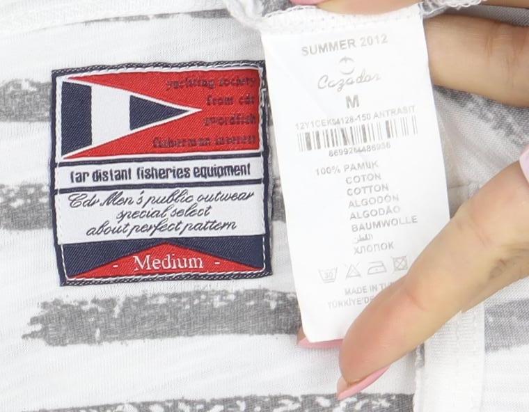 Cedar Wood State Women's White Nautical Stripe Anchor T-Shirt Size M