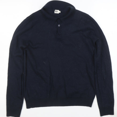 Kin by John Lewis Women's Navy Blue Wool Henley Jumper Size M