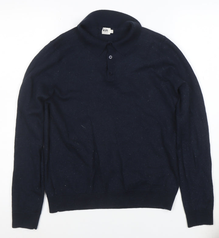 Kin by John Lewis Women's Navy Blue Wool Henley Jumper Size M