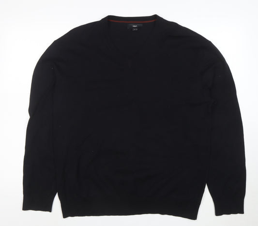 Next Men’s Black Cotton V-Neck Jumper Size L Classic Knit