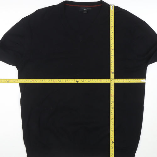 Next Men’s Black Cotton V-Neck Jumper Size L Classic Knit