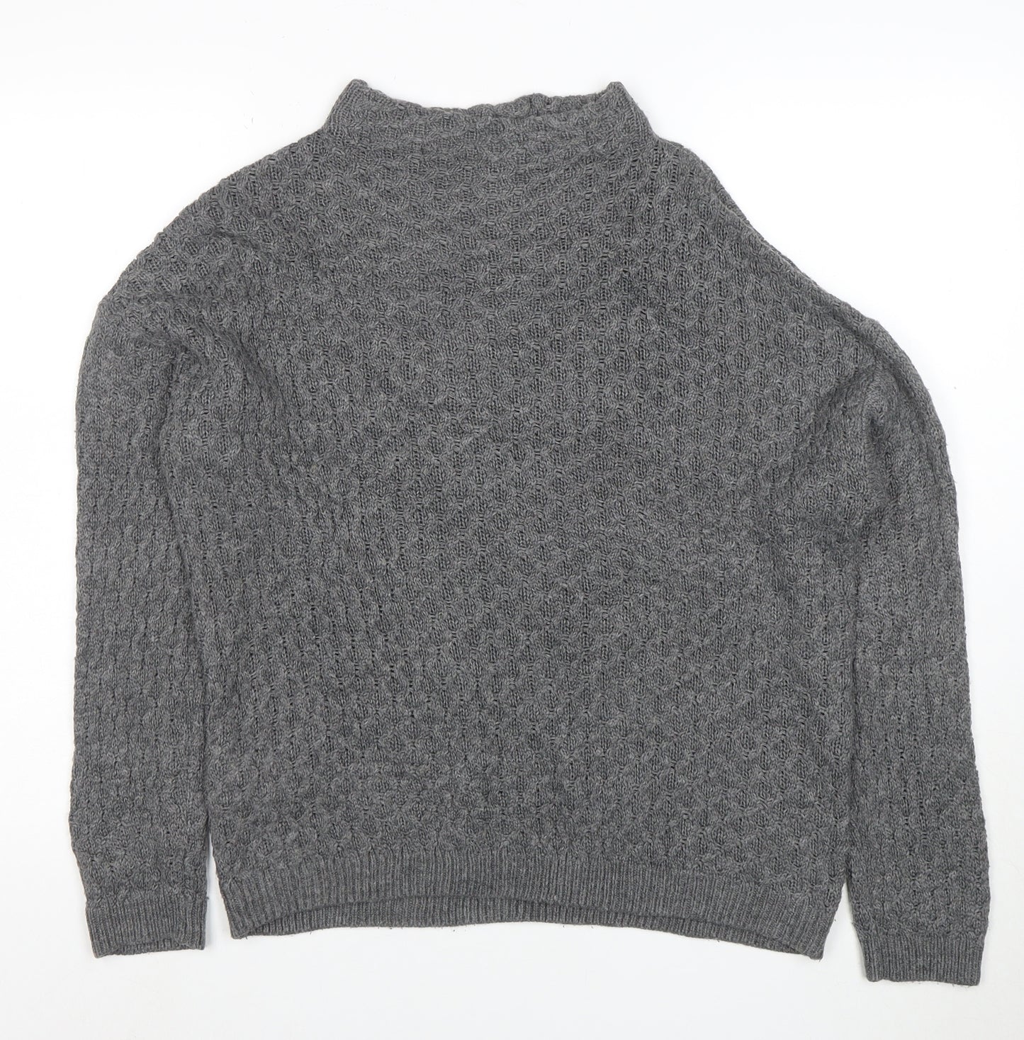 Mango Women Grey Cable-Knit Mock Neck Acrylic Jumper XS