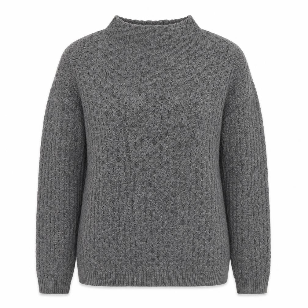 Front view of Mango Women Grey Cable-Knit Mock Neck Acrylic Jumper XS