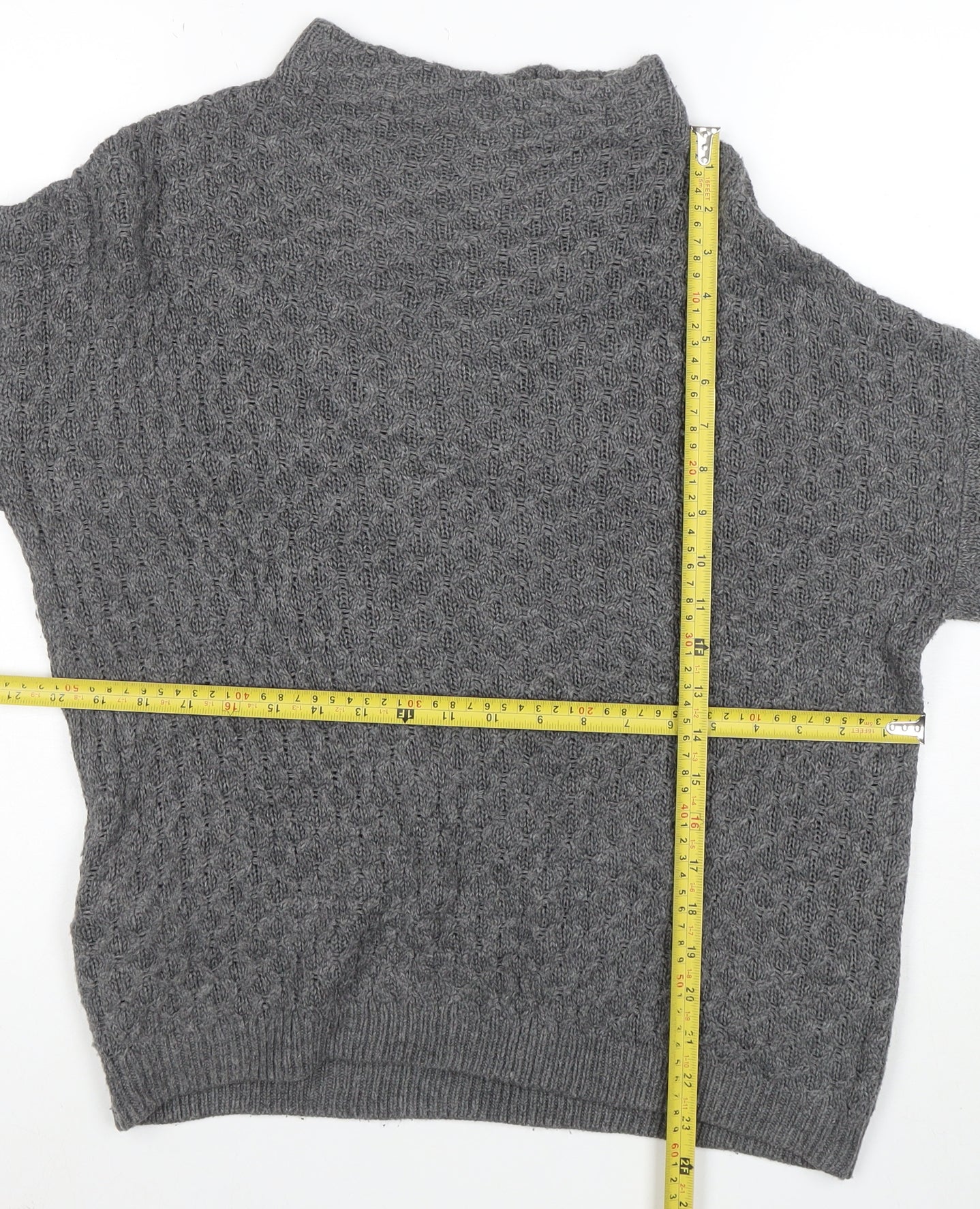 Mango Women Grey Cable-Knit Mock Neck Acrylic Jumper XS