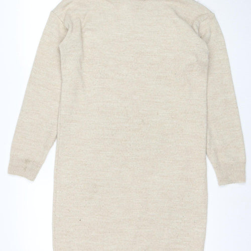 Dorothy Perkins Women Beige Wool Blend Roll Neck Jumper Dress Size 10
