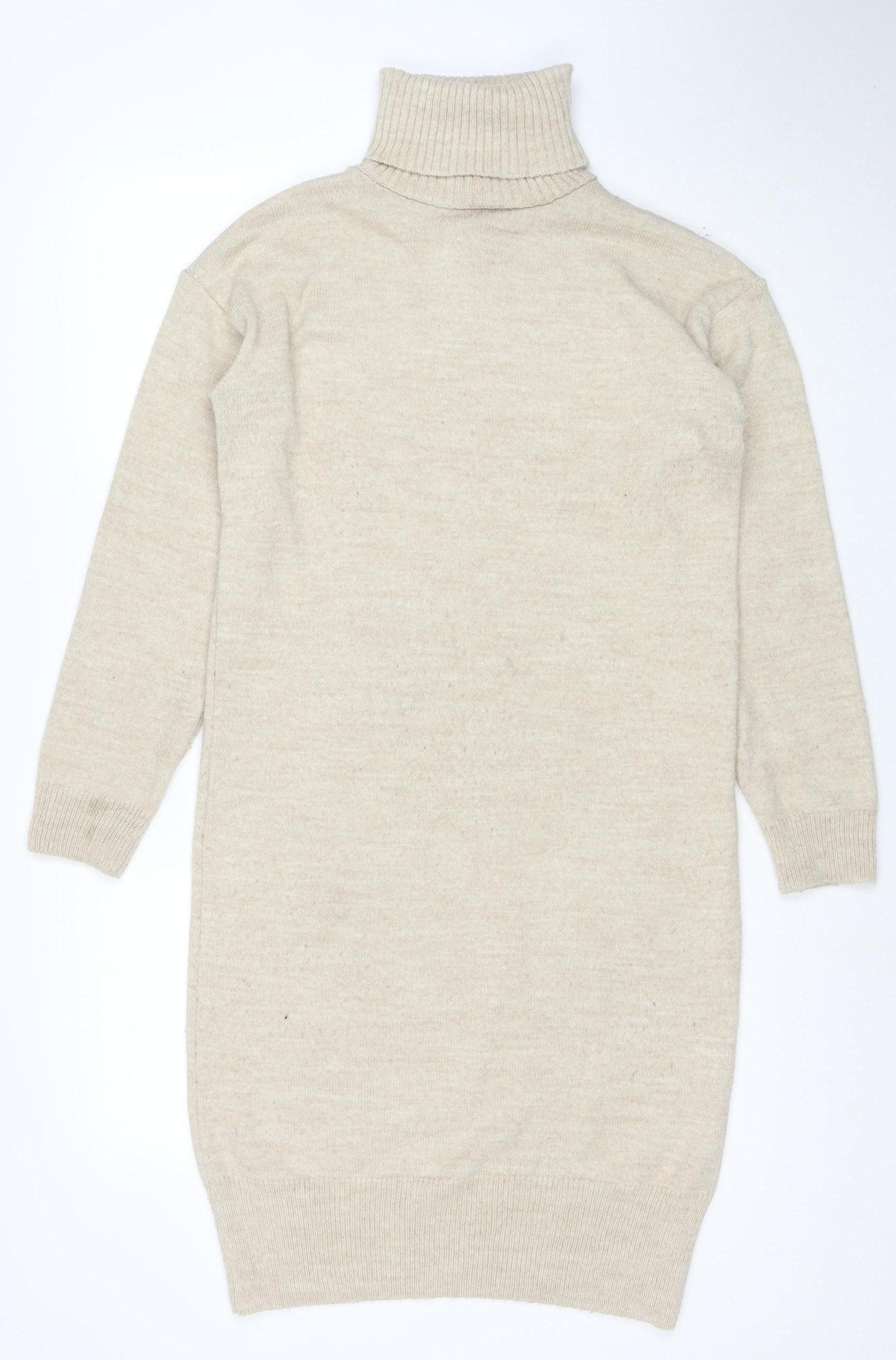 Dorothy Perkins Women Beige Wool Blend Roll Neck Jumper Dress Size 10