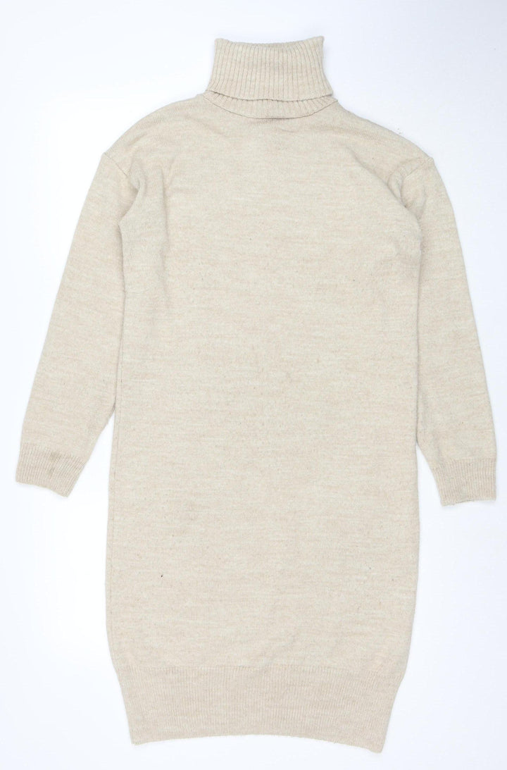 Dorothy Perkins Women Beige Wool Blend Roll Neck Jumper Dress Size 10