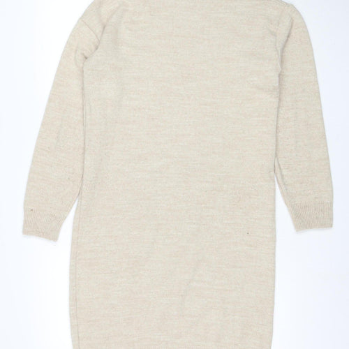 Dorothy Perkins Women Beige Wool Blend Roll Neck Jumper Dress Size 10