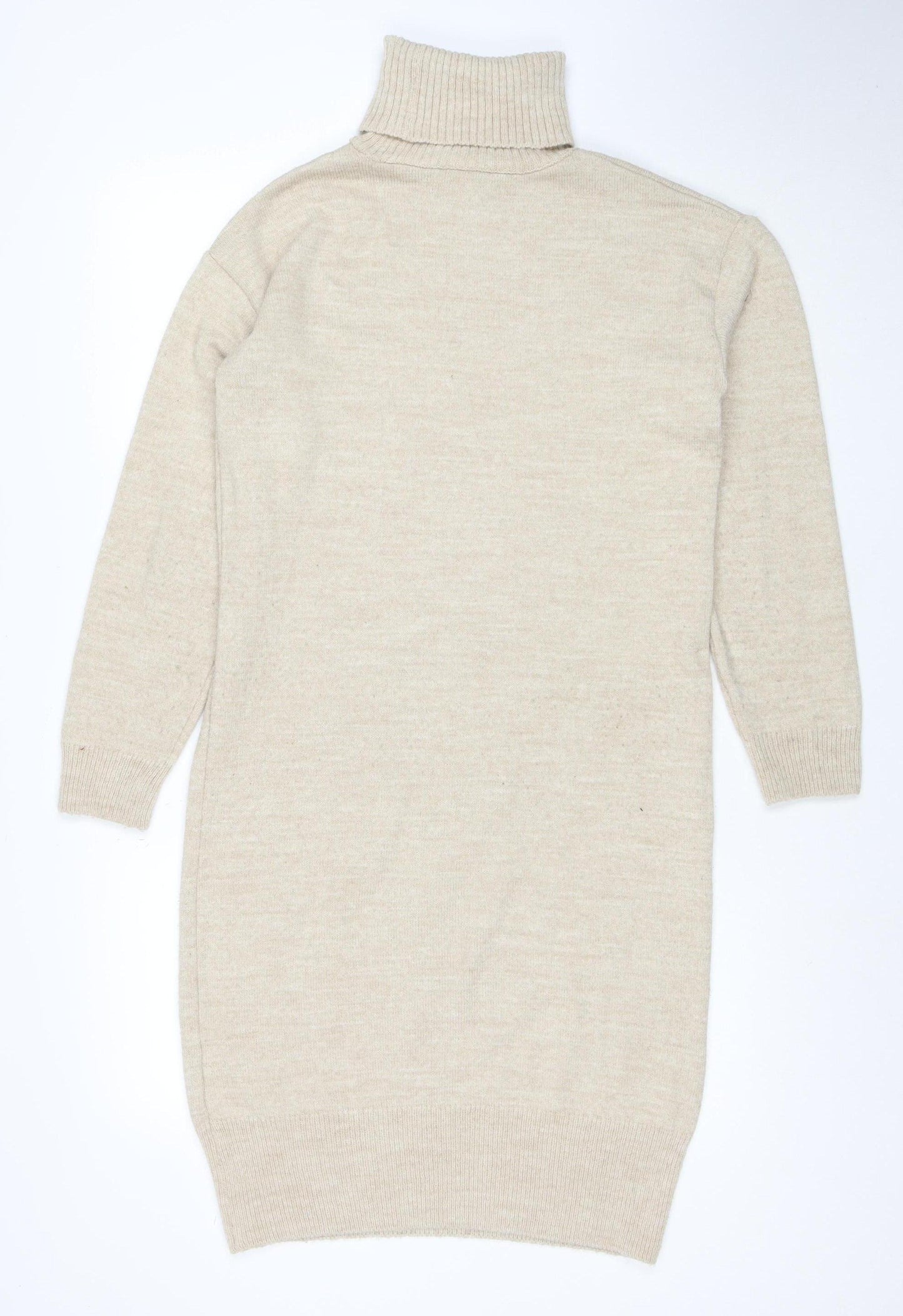 Dorothy Perkins Women Beige Wool Blend Roll Neck Jumper Dress Size 10
