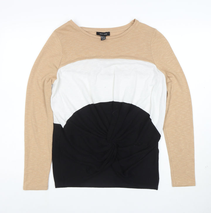 New Look Women Beige Colour Block Twist Front Jumper Size M