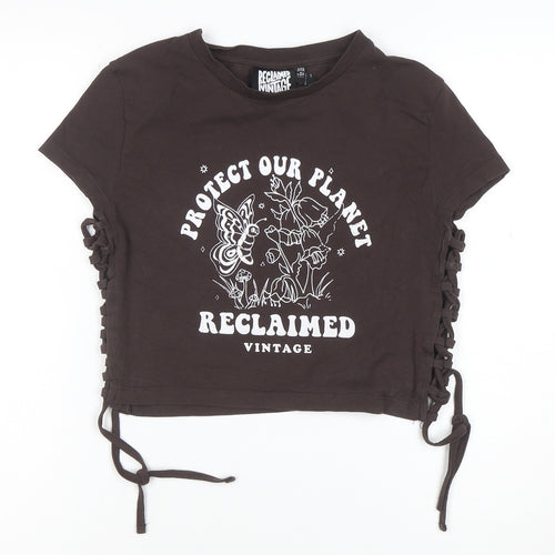Reclaimed Vintage Women Brown Cropped T-Shirt UK 10 Graphic Tee