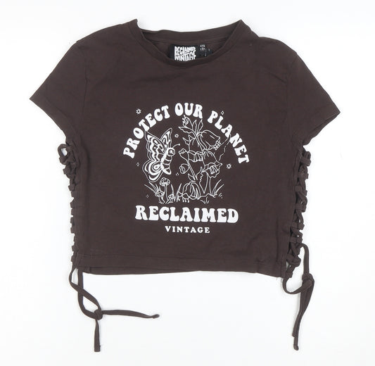 Reclaimed Vintage Women Brown Cropped T-Shirt UK 10 Graphic Tee