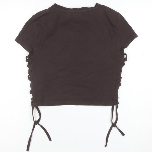 Reclaimed Vintage Women Brown Cropped T-Shirt UK 10 Graphic Tee