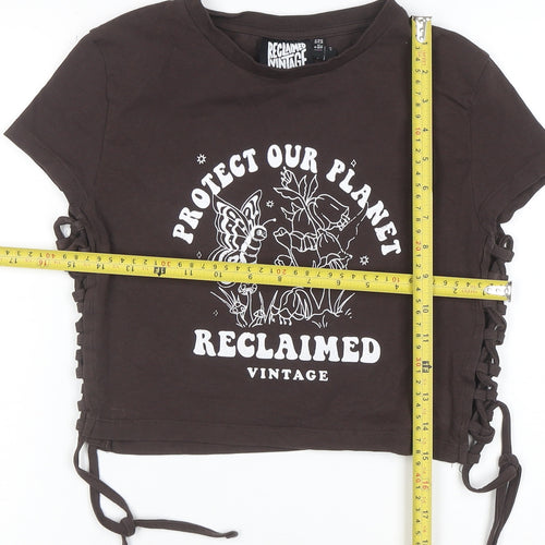 Reclaimed Vintage Women Brown Cropped T-Shirt UK 10 Graphic Tee