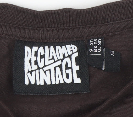 Reclaimed Vintage Women Brown Cropped T-Shirt UK 10 Graphic Tee