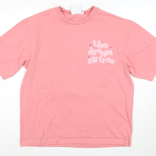 Dream Is Free Womens Pink Cotton Relaxed Fit T-Shirt Size L