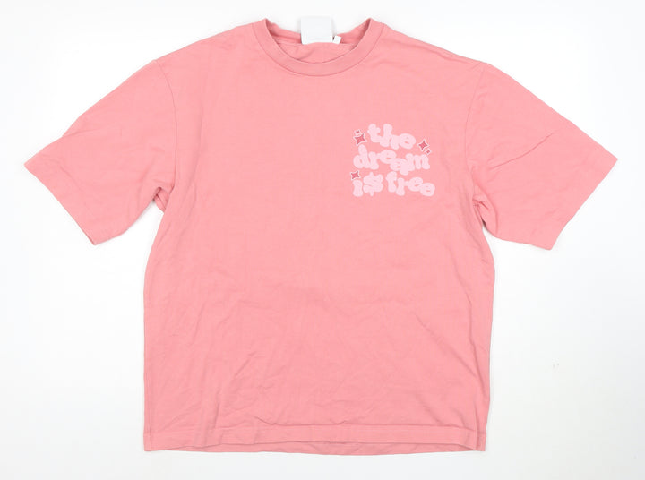 Dream Is Free Womens Pink Cotton Relaxed Fit T-Shirt Size L