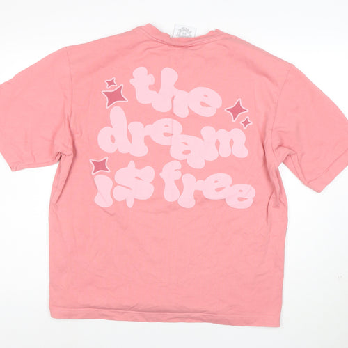 Dream Is Free Womens Pink Cotton Relaxed Fit T-Shirt Size L