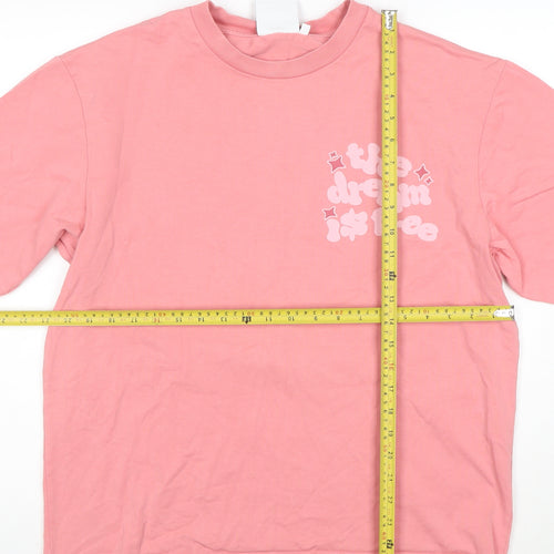 Dream Is Free Womens Pink Cotton Relaxed Fit T-Shirt Size L