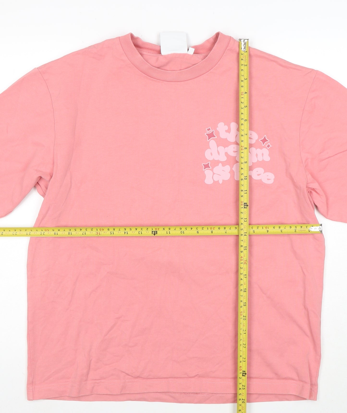 Dream Is Free Womens Pink Cotton Relaxed Fit T-Shirt Size L