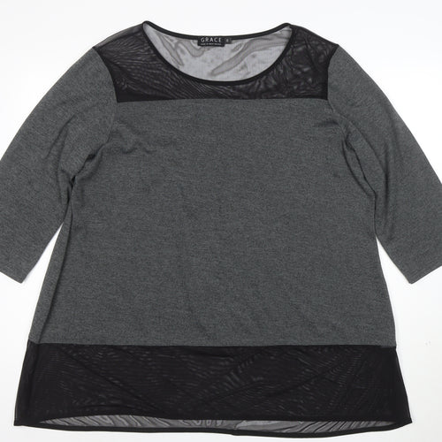 Grace Womens Grey 3/4 Sleeve Jersey Tunic Blouse Size 24