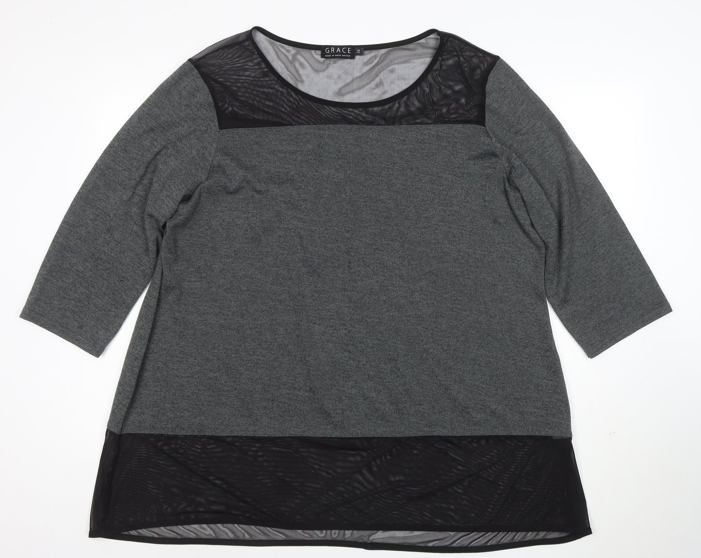 Grace Womens Grey 3/4 Sleeve Jersey Tunic Blouse Size 24