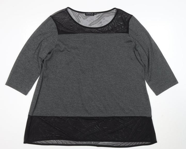 Grace Womens Grey 3/4 Sleeve Jersey Tunic Blouse Size 24
