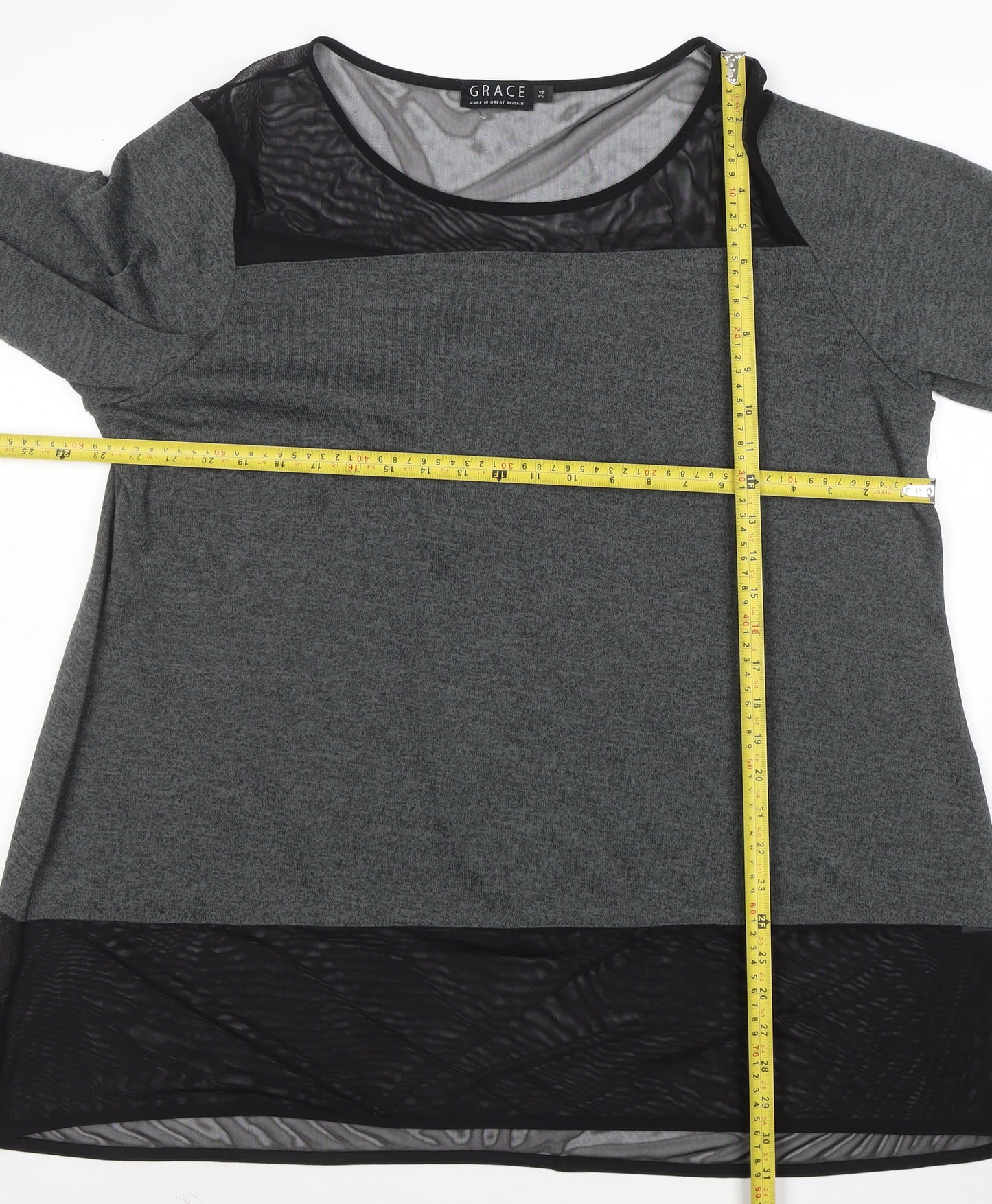 Grace Womens Grey 3/4 Sleeve Jersey Tunic Blouse Size 24