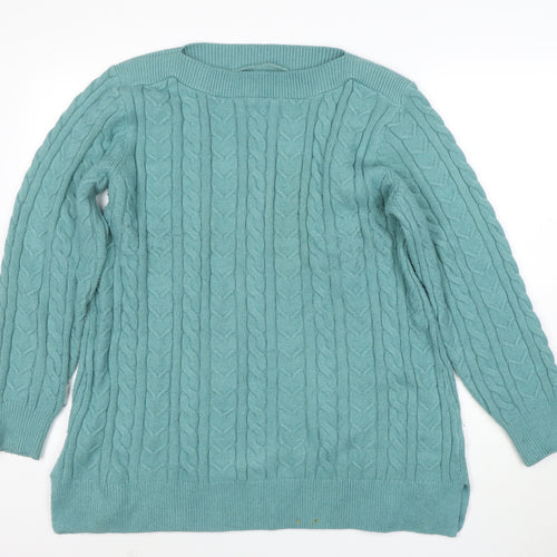 Cotton Traders Women Sea Green Cable-Knit Jumper Size 20
