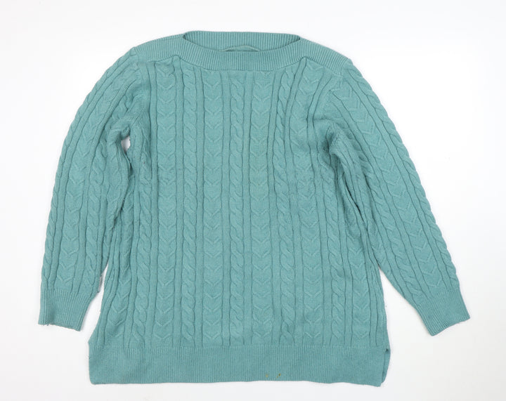 Cotton Traders Women Sea Green Cable-Knit Jumper Size 20