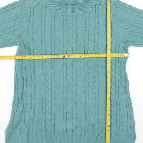 Cotton Traders Women Sea Green Cable-Knit Jumper Size 20