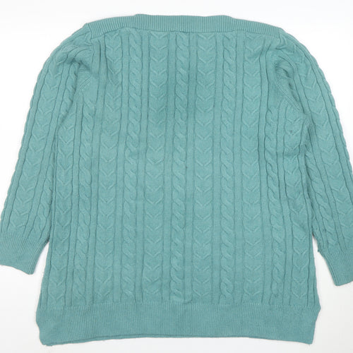 Cotton Traders Women Sea Green Cable-Knit Jumper Size 20