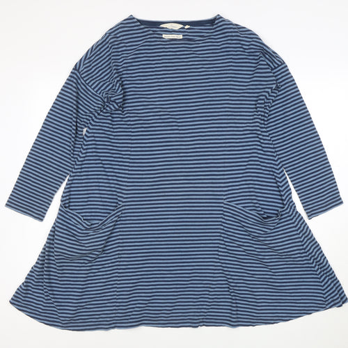 Salt Cornwall Women Blue Striped Trapeze Dress Size 10 Long Sleeve