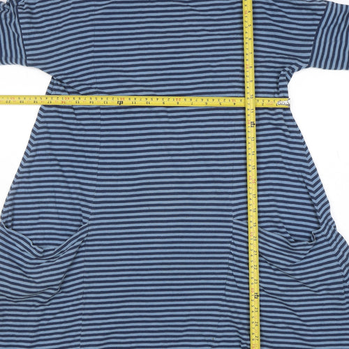 Salt Cornwall Women Blue Striped Trapeze Dress Size 10 Long Sleeve