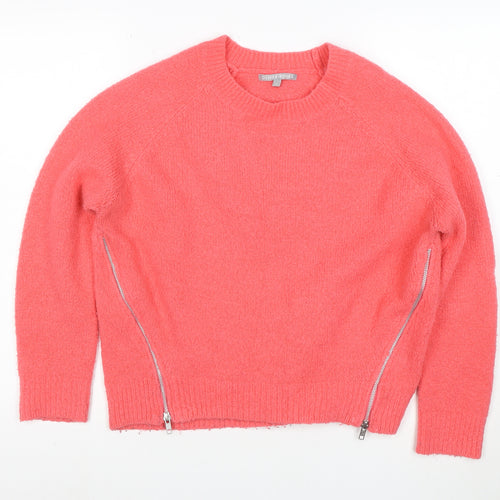 Oliver Bonas Women Pink Crew Neck Zip Hem Knit Jumper Size 10
