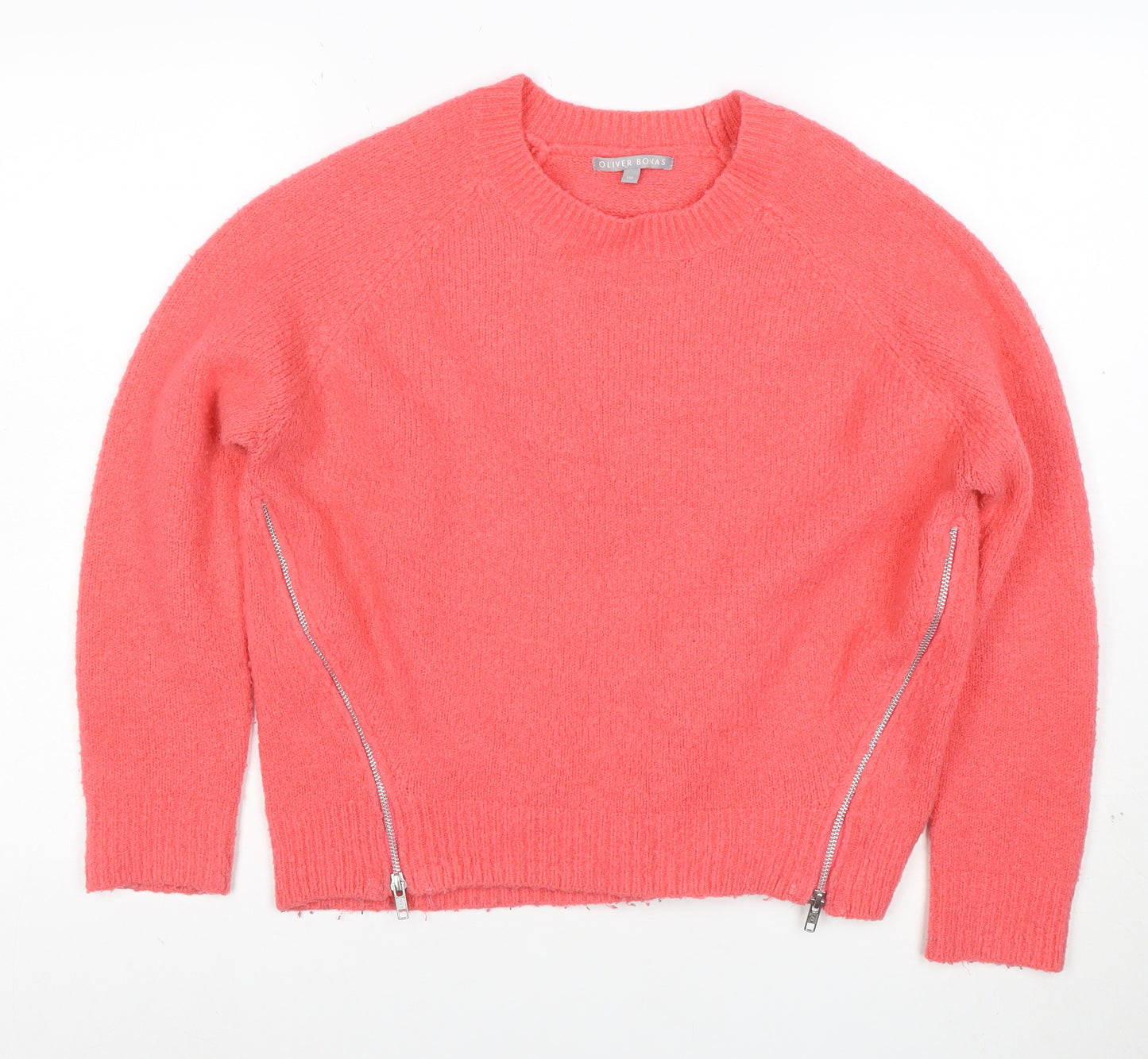 Oliver Bonas Women Pink Crew Neck Zip Hem Knit Jumper Size 10