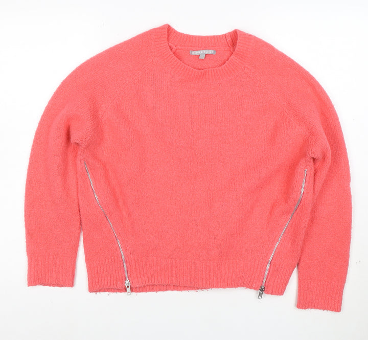 Oliver Bonas Women Pink Crew Neck Zip Hem Knit Jumper Size 10